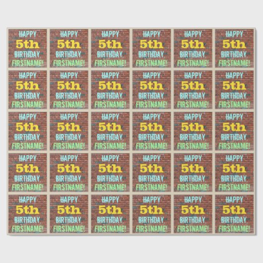 レンガ壁グラフィティインスパイア5th誕生日+名前 ラッピングペーパー (フラット)