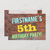 レンガ壁グラフィティインスパイア5th誕生日+名前 招待状 (正面/裏面)