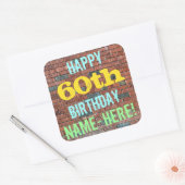 レンガ壁グラフィティインスパイア60誕生日+名前 スクエアシール (封筒)