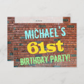 レンガ壁グラフィティインスパイア61誕生日+名前 招待状 (正面/裏面)