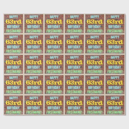 レンガ壁グラフィティインスパイア63誕生日+名前 ラッピングペーパー (フラット)