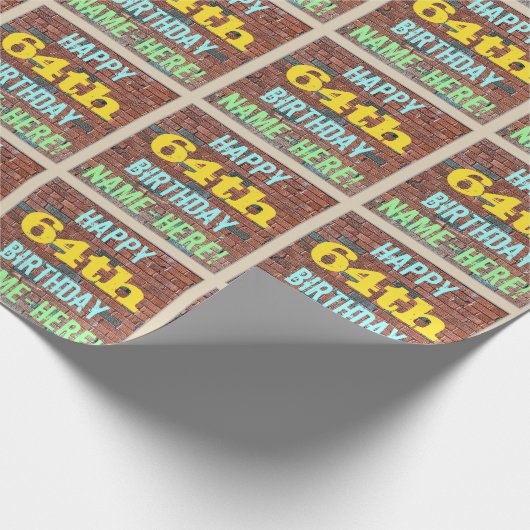 レンガ壁グラフィティインスパイア64誕生日+名前 ラッピングペーパー (角)