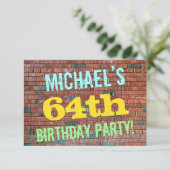 レンガ壁グラフィティインスパイア64誕生日+名前 招待状 (スタンド正面)