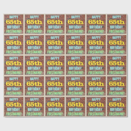 レンガ壁グラフィティインスパイア65誕生日+名前 ラッピングペーパー (フラット)
