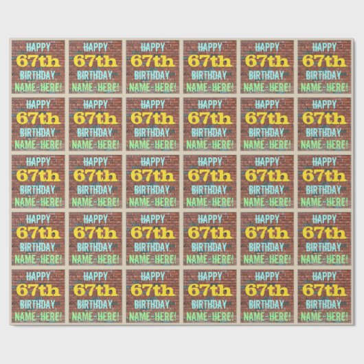 レンガ壁グラフィティインスパイア67誕生日+名前 ラッピングペーパー (フラット)