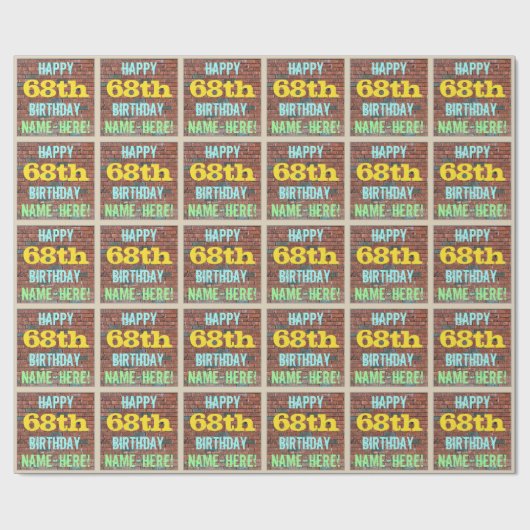 レンガ壁グラフィティインスパイア68誕生日+名前 ラッピングペーパー (フラット)