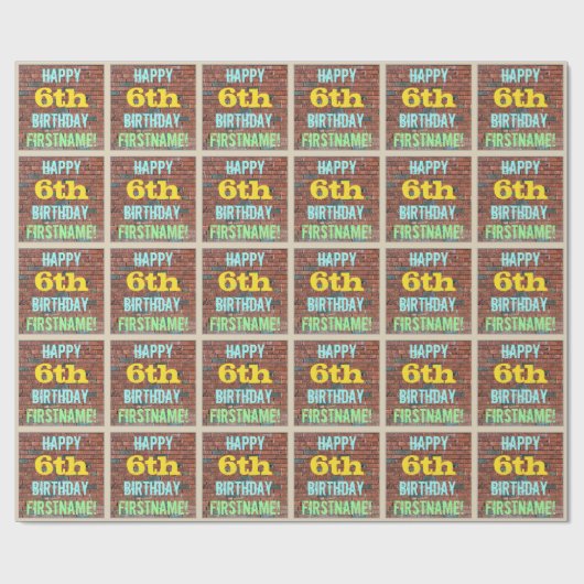 レンガ壁グラフィティインスパイア6th誕生日+名前 ラッピングペーパー (フラット)