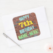 レンガ壁グラフィティインスパイア7番目の誕生日+名前 スクエアシール (封筒)