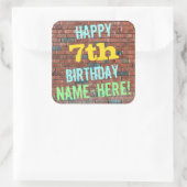 レンガ壁グラフィティインスパイア7番目の誕生日+名前 スクエアシール (バッグ)