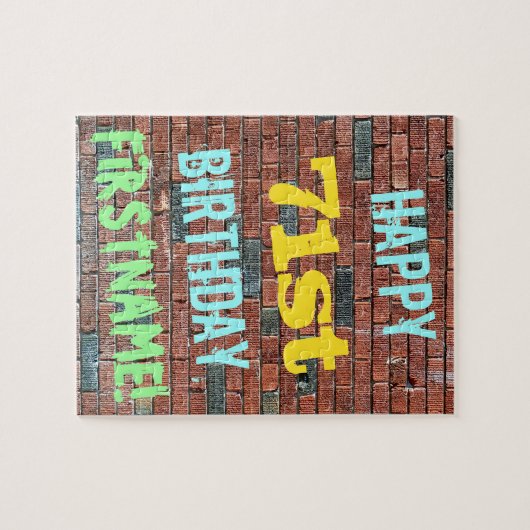 レンガ壁グラフィティインスパイア71誕生日+名前 ジグソーパズル (横)