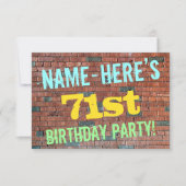 レンガ壁グラフィティインスパイア71誕生日+名前 招待状 (正面)