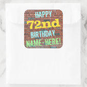 レンガ壁グラフィティインスパイア72番誕生日+名前 スクエアシール (バッグ)