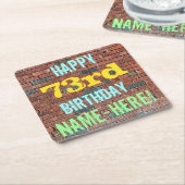 レンガ壁グラフィティインスパイア73誕生日+名前 スクエアペーパーコースター (アングル)
