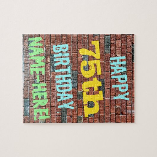 レンガ壁グラフィティインスパイア75誕生日+名前 ジグソーパズル (横)