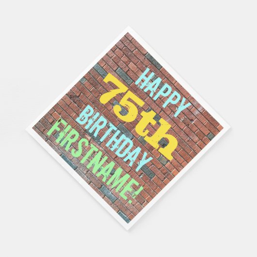 レンガ壁グラフィティインスパイア75誕生日+名前 スタンダードランチョンナプキン (角)
