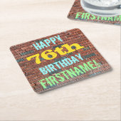 レンガ壁グラフィティインスパイア76誕生日+名前 スクエアペーパーコースター (アングル)