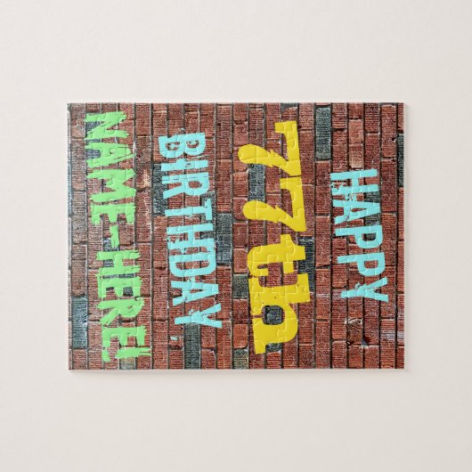 レンガ壁グラフィティインスパイア77誕生日+名前 ジグソーパズル (横)