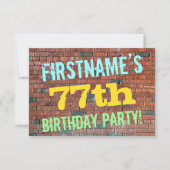 レンガ壁グラフィティインスパイア77誕生日+名前 招待状 (正面)