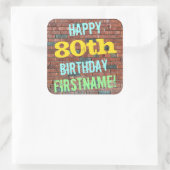 レンガ壁グラフィティインスパイア80誕生日+名前 スクエアシール (バッグ)