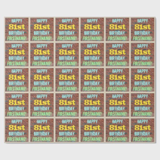 レンガ壁グラフィティインスパイア81誕生日+名前 ラッピングペーパー (フラット)