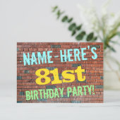 レンガ壁グラフィティインスパイア81誕生日+名前 招待状 (スタンド正面)