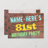 レンガ壁グラフィティインスパイア81誕生日+名前 招待状 (正面/裏面)