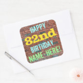 レンガ壁グラフィティインスパイア82番目の誕生日+名前 スクエアシール (封筒)