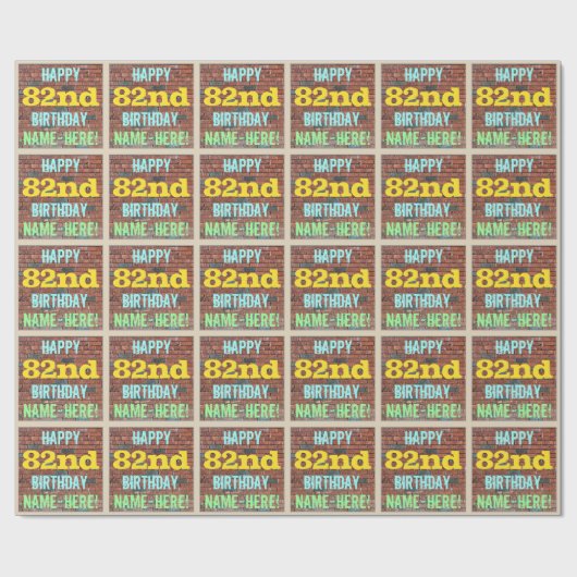 レンガ壁グラフィティインスパイア82番目の誕生日+名前 ラッピングペーパー (フラット)