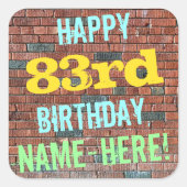 レンガ壁グラフィティインスパイア83誕生日+名前 スクエアシール (正面)