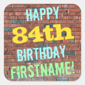 レンガ壁グラフィティインスパイア84誕生日+名前 スクエアシール (正面)