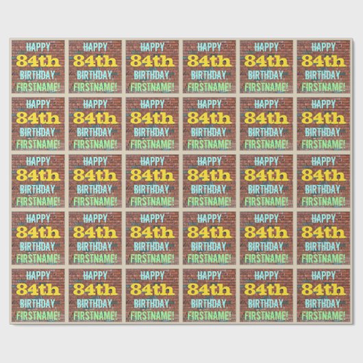 レンガ壁グラフィティインスパイア84誕生日+名前 ラッピングペーパー (フラット)