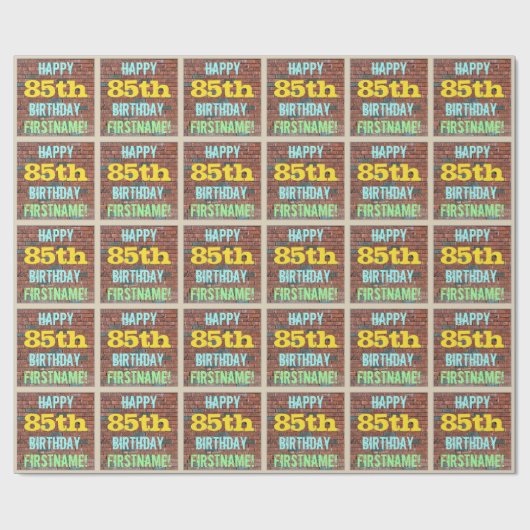 レンガ壁グラフィティインスパイア85誕生日+名前 ラッピングペーパー (フラット)