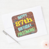 レンガ壁グラフィティインスパイア87誕生日+名前 スクエアシール (封筒)