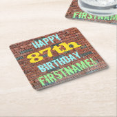 レンガ壁グラフィティインスパイア87誕生日+名前 スクエアペーパーコースター (アングル)