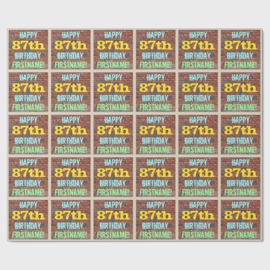 レンガ壁グラフィティインスパイア87誕生日+名前 ラッピングペーパー (フラット)