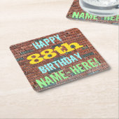 レンガ壁グラフィティインスパイア88誕生日+名前 スクエアペーパーコースター (アングル)