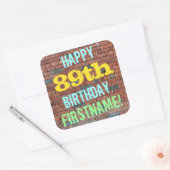 レンガ壁グラフィティインスパイア89誕生日+名前 スクエアシール (封筒)