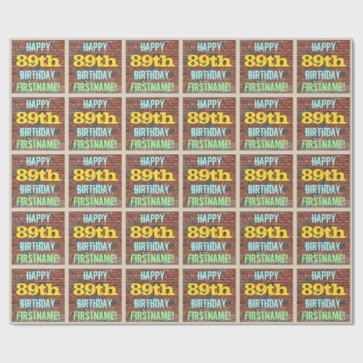 レンガ壁グラフィティインスパイア89誕生日+名前 ラッピングペーパー (フラット)