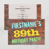 レンガ壁グラフィティインスパイア89誕生日+名前 招待状 (正面/裏面)