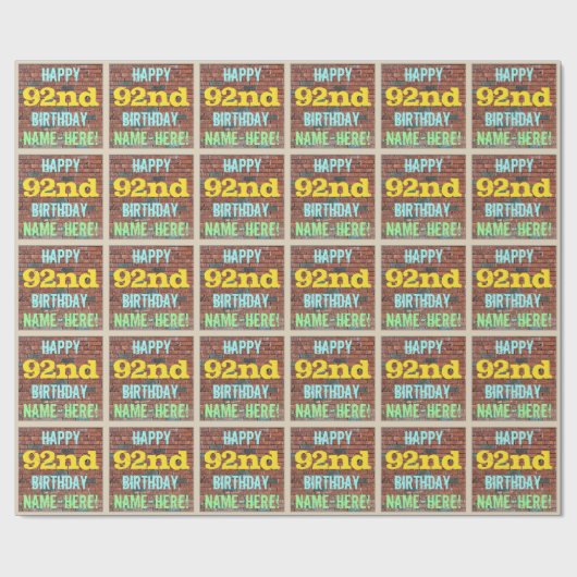 レンガ壁グラフィティインスパイア92誕生日+名前 ラッピングペーパー (フラット)