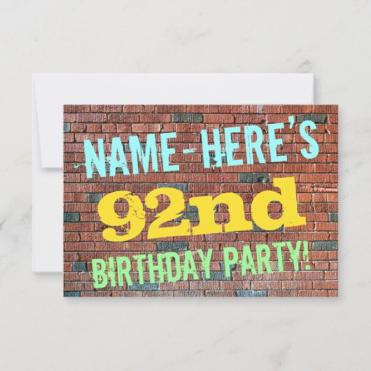 レンガ壁グラフィティインスパイア92誕生日+名前 招待状 (正面)