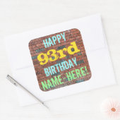 レンガ壁グラフィティインスパイア93誕生日+名前 スクエアシール (封筒)