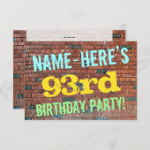 レンガ壁グラフィティインスパイア93誕生日+名前 招待状 (正面/裏面)