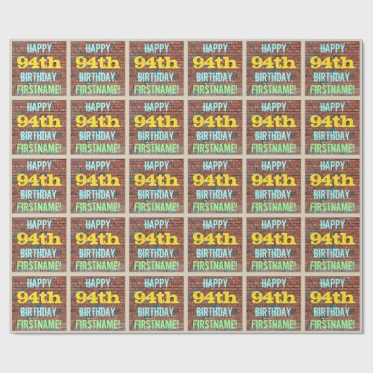 レンガ壁グラフィティインスパイア94誕生日+名前 ラッピングペーパー (フラット)