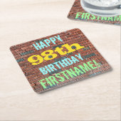 レンガ壁グラフィティインスパイア98誕生日+名前 スクエアペーパーコースター (アングル)