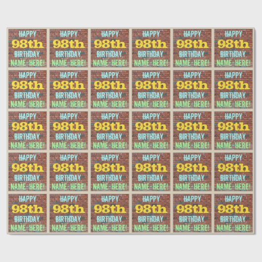 レンガ壁グラフィティインスパイア98誕生日+名前 ラッピングペーパー (フラット)