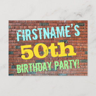 レンガ壁グラフィティ刺激を受けた50番目の誕生日+名前 招待状