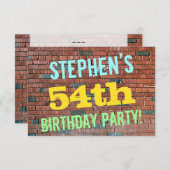 レンガ壁グラフィティ刺激を受けた54番目の誕生日+名前 招待状 (正面/裏面)