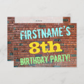 レンガ壁グラフィティ刺激を受けた8番目の誕生日+名前 招待状 (正面/裏面)