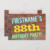 レンガ壁グラフィティ刺激を受けた88番目の誕生日+名前 招待状 (正面/裏面)